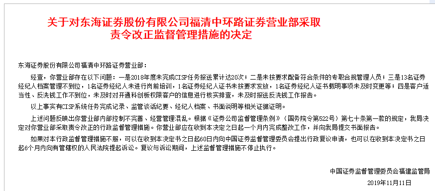 东海证券资管业务展业不合规再遭处罚，去年高